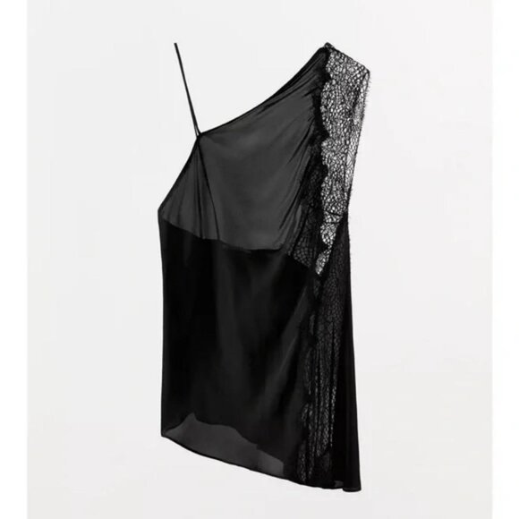 ZARA ASYMMETRIC SATIN EFFECT LACE TOP - Picture 3 of 4